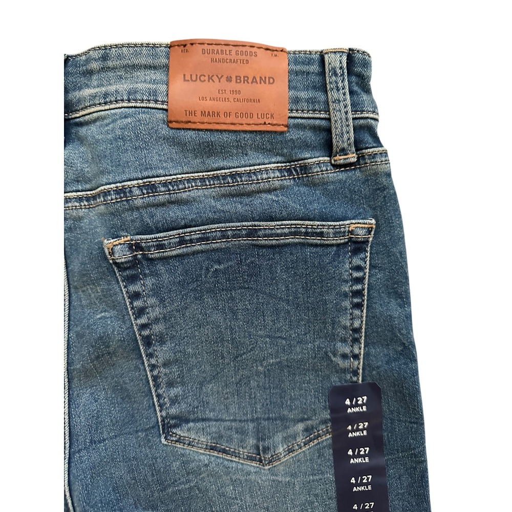 NWT Lucky Brand Ava Skinny Distressed Ankle Jeans Medium Wash Raw Hem Size 4/27 - Picture 4 of 9